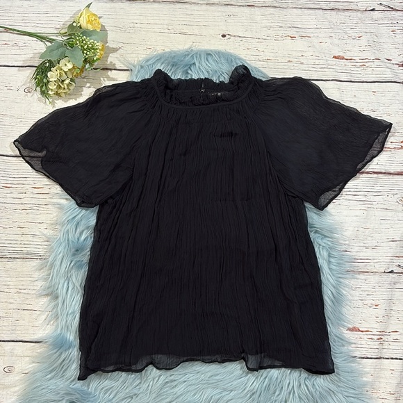J. Crew Black Crinkle chiffon smocked top - Picture 7 of 8